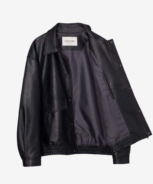 MINDBRIDGE（マインドブリッジ）の「[COUTURE] アウトポケット ブラックレザー オーバーサイズ ブルゾン（ライダースジャケット・メンズ・ブラック・95/100/105/110）」の6枚目の写真