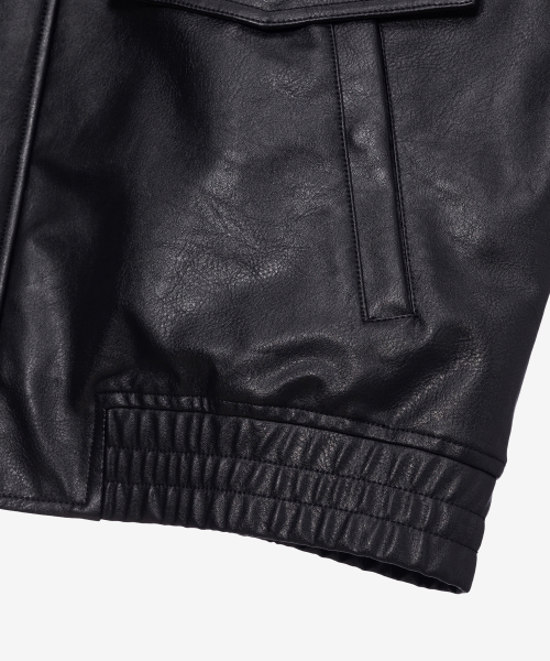 MINDBRIDGE（マインドブリッジ）の「[COUTURE] アウトポケット ブラックレザー オーバーサイズ ブルゾン（ライダースジャケット・メンズ・ブラック・95/100/105/110）」の3枚目の写真