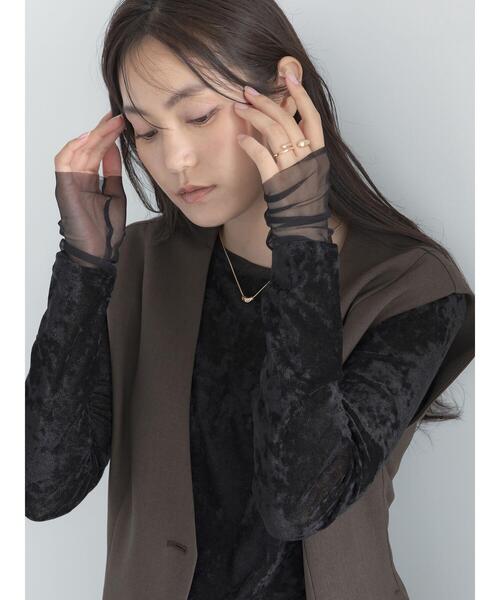 Te chichi(テチチ)の「フロッキーチュールトップス(Tシャツ/カットソー・レディース・ブラック/グレー/アイボリー・F)」の3枚目の写真