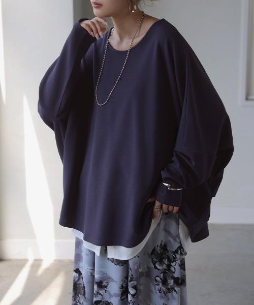 HUG.U（ハグユー）の「シワになりにくい ドルマンTブラウス（シャツ/ブラウス・レディース・レッドパープル/ネイビー/ホワイト/ライトグレー/ブラック・FREE）」の4枚目の写真