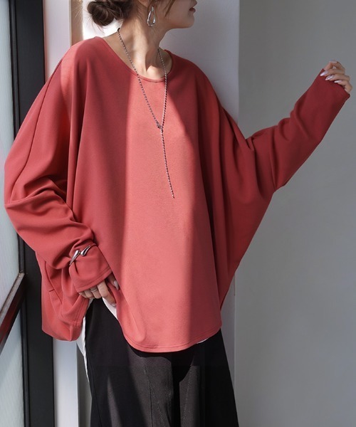 HUG.U（ハグユー）の「シワになりにくい ドルマンTブラウス（シャツ/ブラウス・レディース・レッドパープル/ネイビー/ホワイト/ライトグレー/ブラック・FREE）」の5枚目の写真