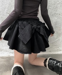 バックリボン フレアデニムミニスカート