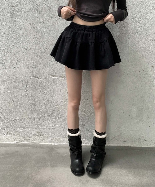 VEILA(ヴェイラ)の「バックリボン フレアデニムミニスカート(スカート・レディース・ブラック・S/M/L)」の8枚目の写真