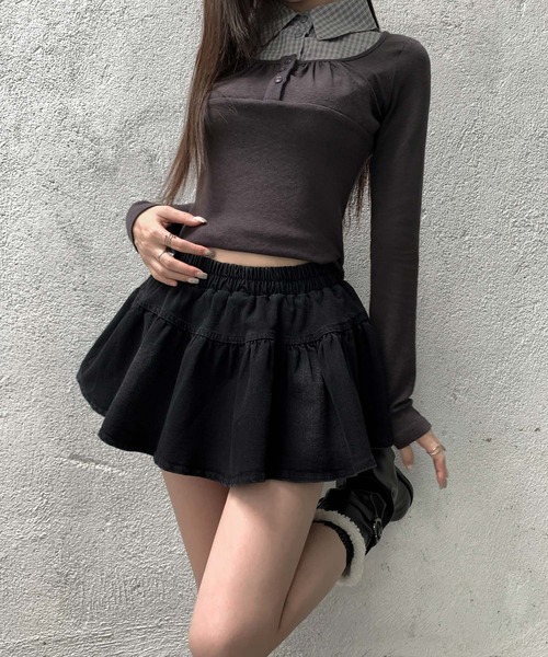 VEILA(ヴェイラ)の「バックリボン フレアデニムミニスカート(スカート・レディース・ブラック・S/M/L)」の12枚目の写真