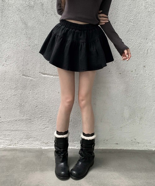 VEILA(ヴェイラ)の「バックリボン フレアデニムミニスカート(スカート・レディース・ブラック・S/M/L)」の7枚目の写真