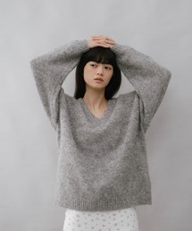 モヘア起毛Vネックニットプルオーバー