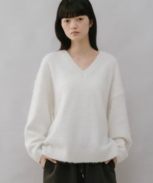 モヘア起毛Vネックニットプルオーバー
