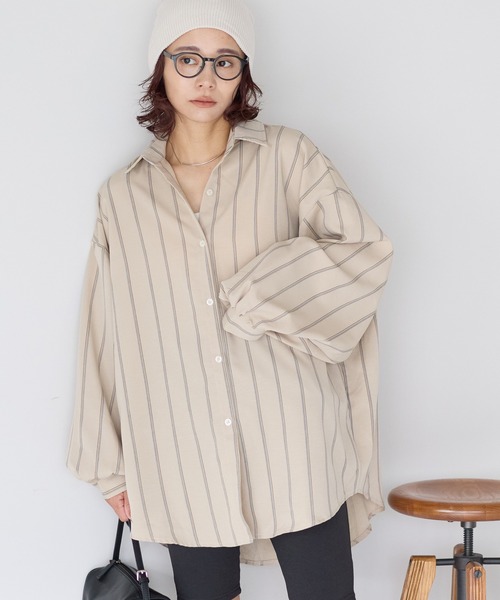 gossara(ゴサラ)の「【gossara 大人のストライプ!】マルチストライプシャツ(シャツ/ブラウス・レディース・ブラウン/ベージュ/アイボリー・FREE)」の1枚目の写真