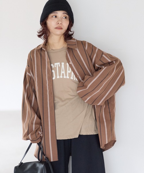 gossara(ゴサラ)の「【gossara 大人のストライプ!】マルチストライプシャツ(シャツ/ブラウス・レディース・ブラウン/ベージュ/アイボリー・FREE)」の3枚目の写真