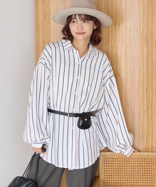 gossara(ゴサラ)の「【gossara 大人のストライプ!】マルチストライプシャツ(シャツ/ブラウス・レディース・ブラウン/ベージュ/アイボリー・FREE)」の2枚目の写真