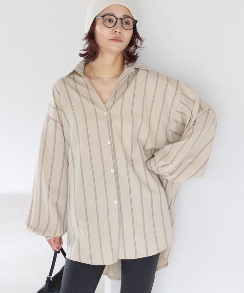 gossara(ゴサラ)の「【gossara 大人のストライプ!】マルチストライプシャツ(シャツ/ブラウス・レディース・ブラウン/ベージュ/アイボリー・FREE)」の7枚目の写真