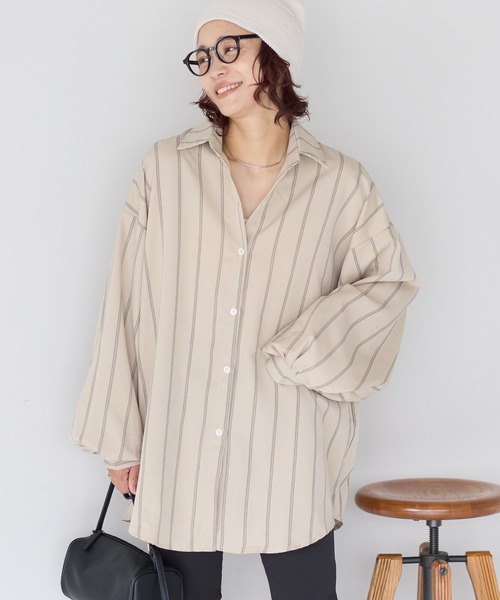 gossara(ゴサラ)の「【gossara 大人のストライプ!】マルチストライプシャツ(シャツ/ブラウス・レディース・ブラウン/ベージュ/アイボリー・FREE)」の8枚目の写真