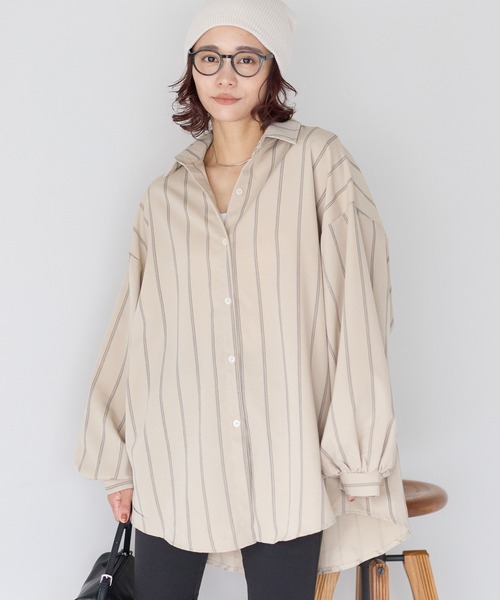 gossara(ゴサラ)の「【gossara 大人のストライプ!】マルチストライプシャツ(シャツ/ブラウス・レディース・ブラウン/ベージュ/アイボリー・FREE)」の9枚目の写真