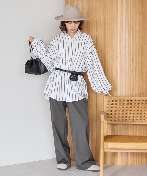 gossara(ゴサラ)の「【gossara 大人のストライプ!】マルチストライプシャツ(シャツ/ブラウス・レディース・ブラウン/ベージュ/アイボリー・FREE)」の4枚目の写真