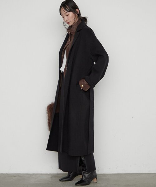 LOUNGEDRESS(ラウンジドレス)の「《名品コートをブラッシュアップ》ロングリバーコート(その他アウター・レディース・キャメル/ブラック/ライトベージュ・FREE)」の9枚目の写真