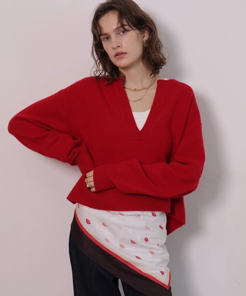CADUNE(カデュネ)の「Bellaキーネックニット(ニット/セーター・レディース・ピンク/レッド/ネイビー/ホワイト/ミント・38)」の6枚目の写真
