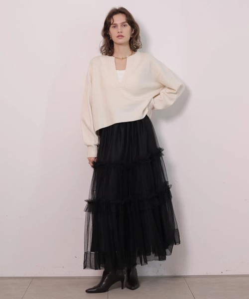 CADUNE(カデュネ)の「Bellaキーネックニット(ニット/セーター・レディース・ピンク/レッド/ネイビー/ホワイト/ミント・38)」の22枚目の写真
