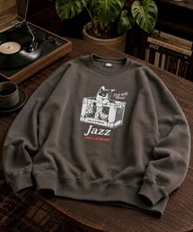 限定展開 diskunion×FREAK'S STORE 別注 猫 [Jazz] リラックスフィットシルエット プリント クルーネック スウェット