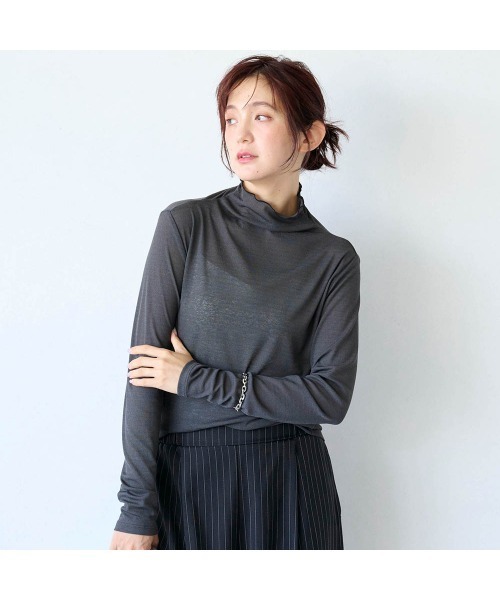Belle Maison(ベルメゾン)の「スラブシアーハイネックカットソー【乾燥機OK】(Tシャツ/カットソー・レディース・オフホワイト/グレー/チャコール・L/M/S)」の20枚目の写真