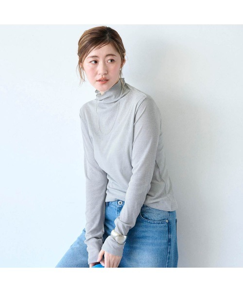 Belle Maison(ベルメゾン)の「スラブシアーハイネックカットソー【乾燥機OK】(Tシャツ/カットソー・レディース・オフホワイト/グレー/チャコール・L/M/S)」の22枚目の写真