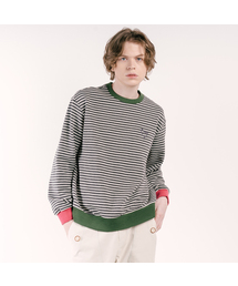 ストライプ&リップミックスハートロゴ刺繍オーバーサイズマンツーマン CXSCOSKMT202 GRY