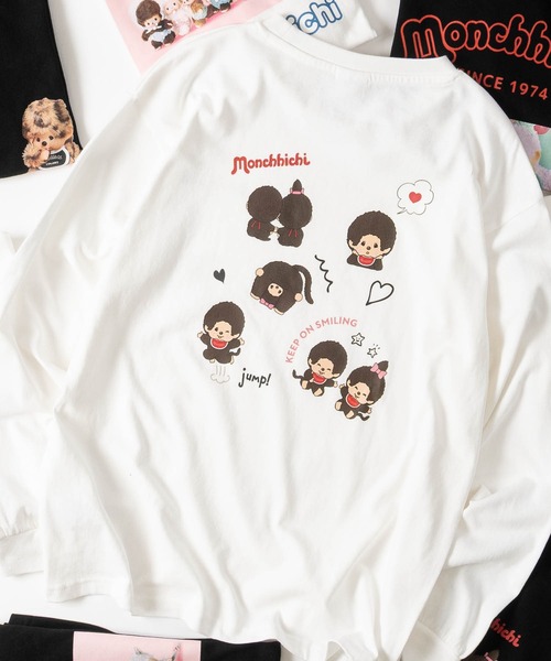 JOHN'S CLOSET（ジョンズクローゼット）の「【k】〔Monchhichi /モンチッチ〕アソートデザイン プリント ロンT レディース/フリーサイズ（Tシャツ/カットソー・レディース・ブラック系/ホワイト系3/ブラック系3/ホワイト系2/オフホワイト/ホワイト系/ブラック/ブラック系2・FREE）」の4枚目の写真