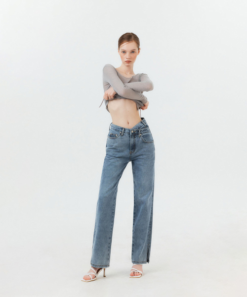 FORTYFOUR（フォーティフォー）の「[W] アシンメトリースリットストレートデニム（デニムパンツ・レディース・ライトブルー/ダークブルー/ブラック×ブルー・SMALL/MEDIUM/LARGE）」の4枚目の写真