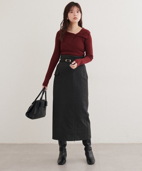 natural couture（ナチュラルクチュール）の「ベルト付きナロースカート（スカート・レディース・ブラウン系その他/ライトベージュ/チャコールグレー/グレー系その他・LARGE/MEDIUM）」の5枚目の写真