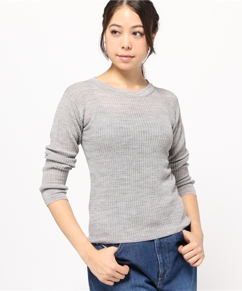 BEN DAVIS(ベンデイビス)の「BEN DAVIS MARKET STREET THERMAL CREW SWEATER -made in japan-(Tシャツ/カットソー・レディース・ヘザーグレー/ナチュラル/オレンジ/ネイビー/ブラック/オリーブ・1/2)」の12枚目の写真
