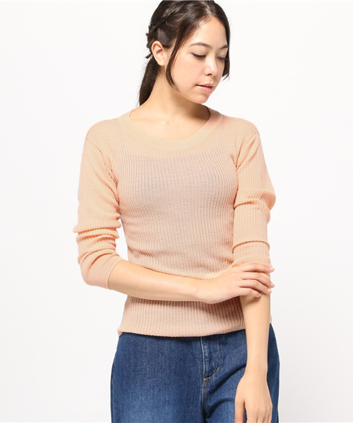 BEN DAVIS(ベンデイビス)の「BEN DAVIS MARKET STREET THERMAL CREW SWEATER -made in japan-(Tシャツ/カットソー・レディース・ヘザーグレー/ナチュラル/オレンジ/ネイビー/ブラック/オリーブ・1/2)」の7枚目の写真