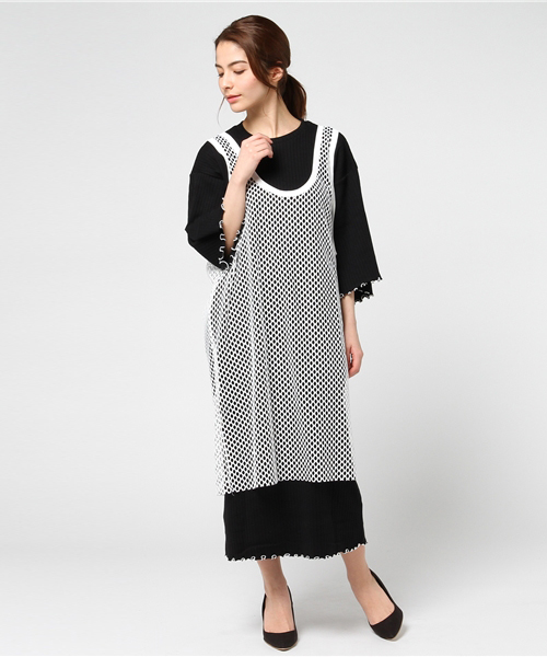 G V G V ジーヴィージーヴィー の Mesh Layered Ribbed Jersey Dress ワンピース Wear