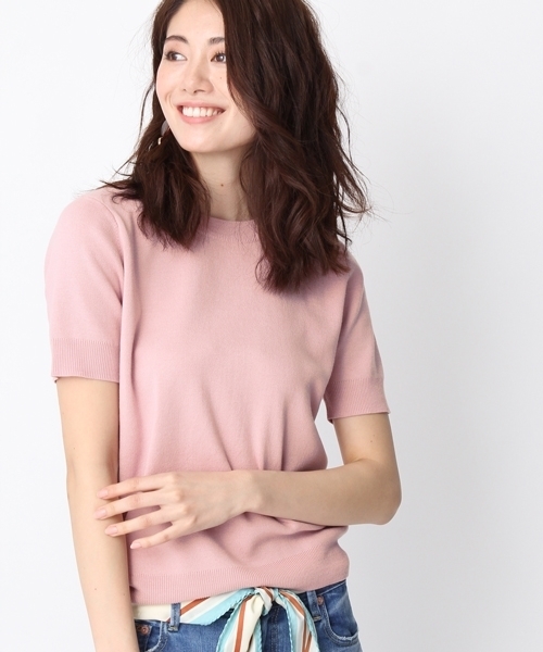 Andemiu（アンデミュウ）の「ギザコットンＴニット749042（ニット/セーター・レディース・ピンク/ホワイト/ネイビー/ブルー・FREE）」の4枚目の写真