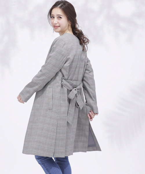 NANO universe（ナノユニバース）の「【WEB限定】 ウエストリボンノーカラーコート（その他アウター・レディース・ライトグレー/ベージュ/その他1/その他2・36/38）」の4枚目の写真