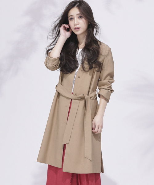 NANO universe（ナノユニバース）の「【WEB限定】 ウエストリボンノーカラーコート（その他アウター・レディース・ライトグレー/ベージュ/その他1/その他2・36/38）」の3枚目の写真