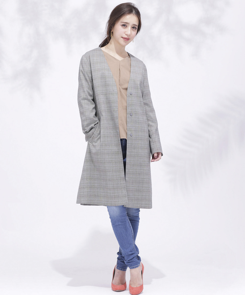 NANO universe（ナノユニバース）の「【WEB限定】 ウエストリボンノーカラーコート（その他アウター・レディース・ライトグレー/ベージュ/その他1/その他2・36/38）」の5枚目の写真