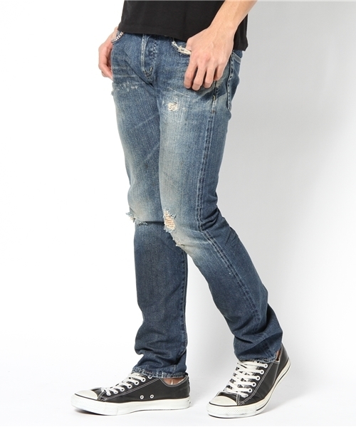 HYSTERIC GLAMOUR（ヒステリックグラマー）の「VCR加工デニム スリムストレートPT（デニムパンツ・メンズ・インディゴブルー・28inch/30inch/32inch/34inch）」の2枚目の写真