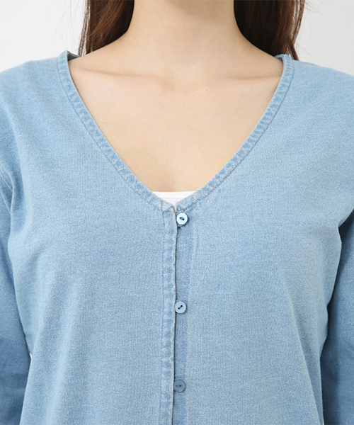 AZUL by moussy（アズールバイマウジー）の「ピグメントカットロングカーディガン（カーディガン/ボレロ・レディース・ライトブラック/ライトブルー/ベージュ・MEDIUM/SMALL）」の6枚目の写真