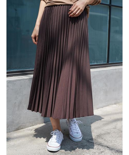 AMERICAN HOLIC（アメリカンホリック）の「無地プリーツロングスカート（スカート・レディース・杢グレー/マスタード/ブラウン/ボルドー/グリーン/ブラック・FREE）」の18枚目の写真