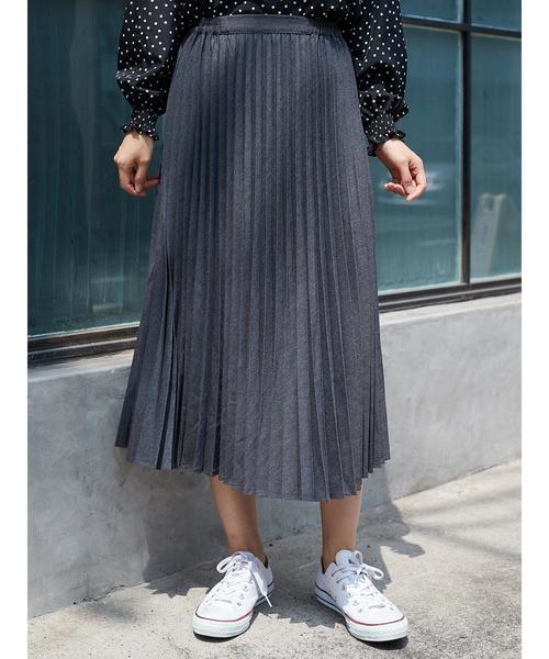AMERICAN HOLIC（アメリカンホリック）の「無地プリーツロングスカート（スカート・レディース・杢グレー/マスタード/ブラウン/ボルドー/グリーン/ブラック・FREE）」の20枚目の写真