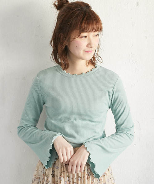 PairPair（ペアペア）の「リブメロー袖フレアトップス(長袖)（Tシャツ/カットソー・レディース・ブラック/オフホワイト/ライトグリーン/ラベンダー・FREE）」の20枚目の写真