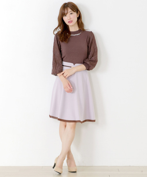 Masch ミッシュマッシュ のファッション Misch セール トップス ハイネックチュールレース7分袖ニット ニット セーター Misch