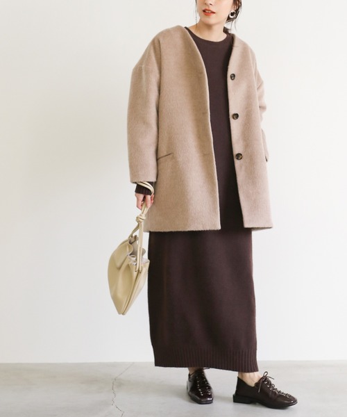 select MOCA(セレクトモカ)の「Uネックウールニットロングワンピース/リブ袖&裾シンプルマキシニットワンピース(ワンピース・レディース・ブラウン/ミント/チャコール・FREE)」の11枚目の写真