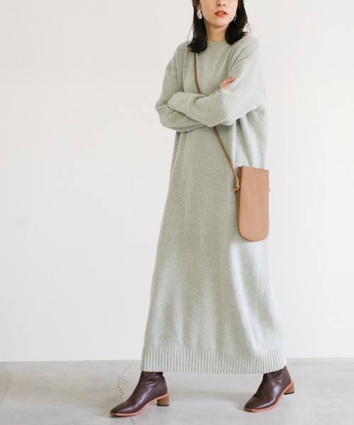 select MOCA(セレクトモカ)の「Uネックウールニットロングワンピース/リブ袖&裾シンプルマキシニットワンピース(ワンピース・レディース・ブラウン/ミント/チャコール・FREE)」の14枚目の写真