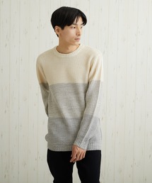 【TONE SELECT WEAR】畦編みクルーネックニット(BL)