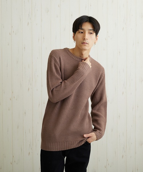 TONE SELECT WEAR(トーンセレクトウェア)の「【TONE SELECT WEAR】畦編みクルーネックニット(BL)(ニット/セーター・メンズ・ネイビー/ブラウン/カーキ/アイボリー/ホワイト系その他/ブラック系その他/グレー系その他/ベージュ系その他/ブルー系その他/杢グレー/ブラック系その他2/ホワイト系その他2/ワイン/ブラック/パープル系その他/ホワイト系その他3・MEDIUM/LARGE/X-LARGE)」の1枚目の写真
