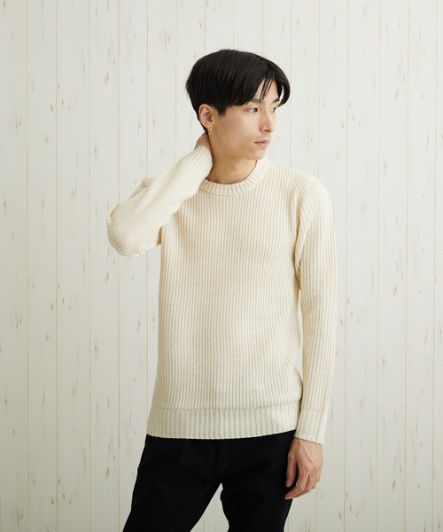 TONE SELECT WEAR(トーンセレクトウェア)の「【TONE SELECT WEAR】畦編みクルーネックニット(BL)(ニット/セーター・メンズ・ネイビー/ブラウン/カーキ/アイボリー/ホワイト系その他/ブラック系その他/グレー系その他/ベージュ系その他/ブルー系その他/杢グレー/ブラック系その他2/ホワイト系その他2/ワイン/ブラック/パープル系その他/ホワイト系その他3・MEDIUM/LARGE/X-LARGE)」の2枚目の写真