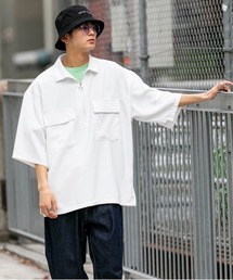 Beno | ソフトジョーゼット  オーバーサイズ ルーズシルエット ハーフジップ プルオーバー くすみカラー シャツ 5分半袖(シャツ/ブラウス)