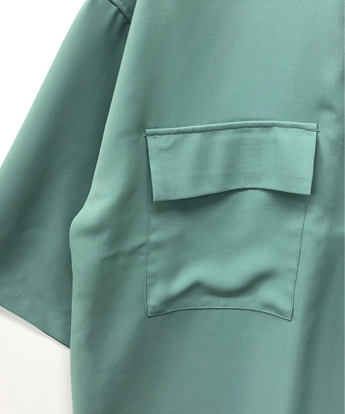 Beno（ビーノ）の「ソフトジョーゼット / ビッグシルエット ハーフジップ プルオーバー 5分袖 シャツ（シャツ/ブラウス・メンズ・ブラック/オフホワイト/ミント/ライトベージュ・M/L）」の15枚目の写真