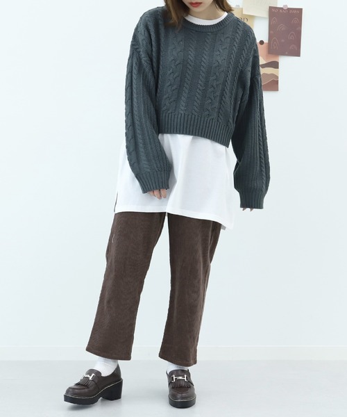 PairPair（ペアペア）の「ケーブルショートニット×ロンTセット（ニット/セーター・レディース・アイボリー/ダークパープル/ダークブルー・FREE）」の10枚目の写真