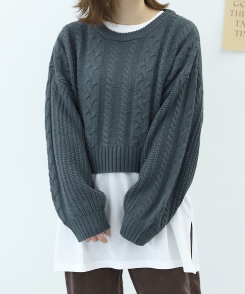 PairPair（ペアペア）の「ケーブルショートニット×ロンTセット（ニット/セーター・レディース・アイボリー/ダークパープル/ダークブルー・FREE）」の11枚目の写真